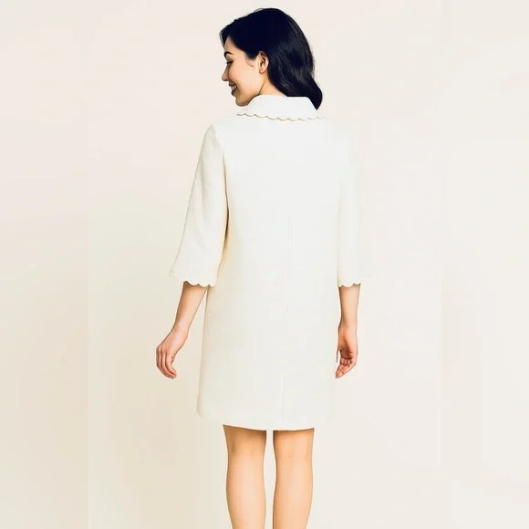 Kate Spade New York Cream Textured Scallop Trim Coat Size 10 Elegant Retro Mod - Picture 6 of 16